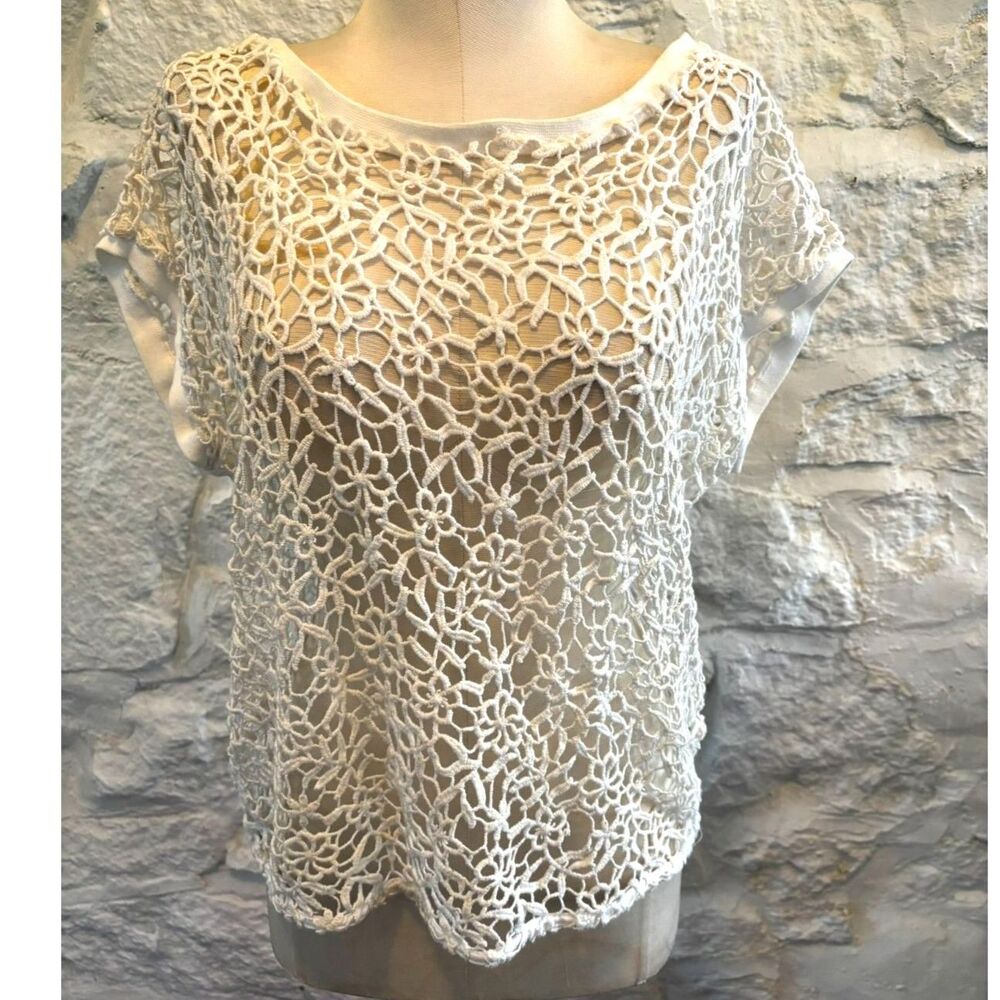White Open Crochet Floral Lace Top Indie Boho Beachy Festival Indie Cottagecore